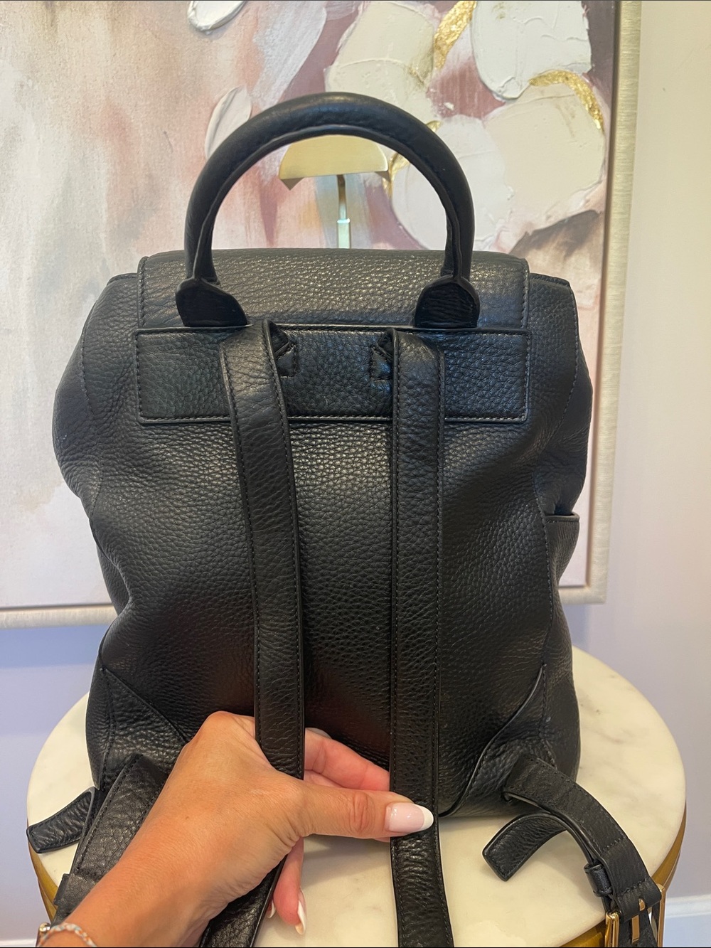 Tory Burch Black Britten Pebbled Leather Logo Backpack with Gold Hardware - Picture 4 of 5